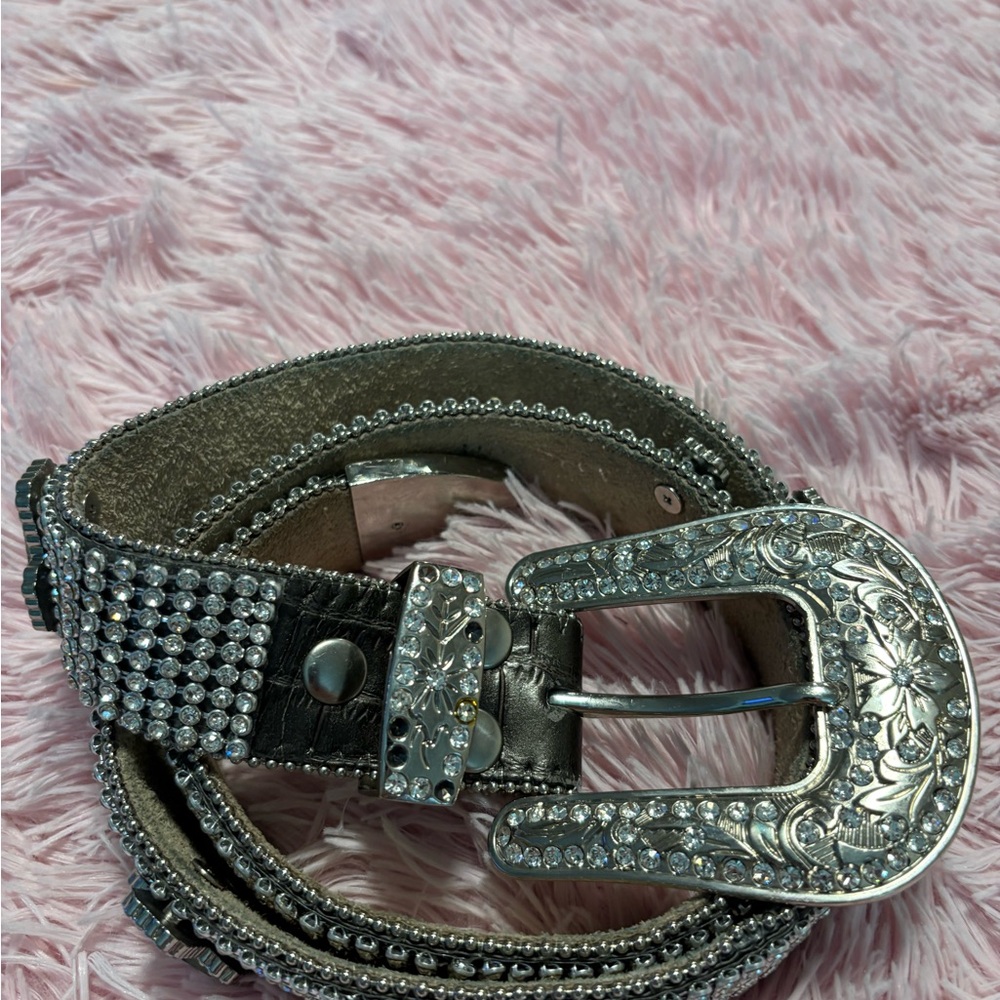 Nocona Silver Belt with Ornate Metalwork and Rhinestones - Picture 3 of 3